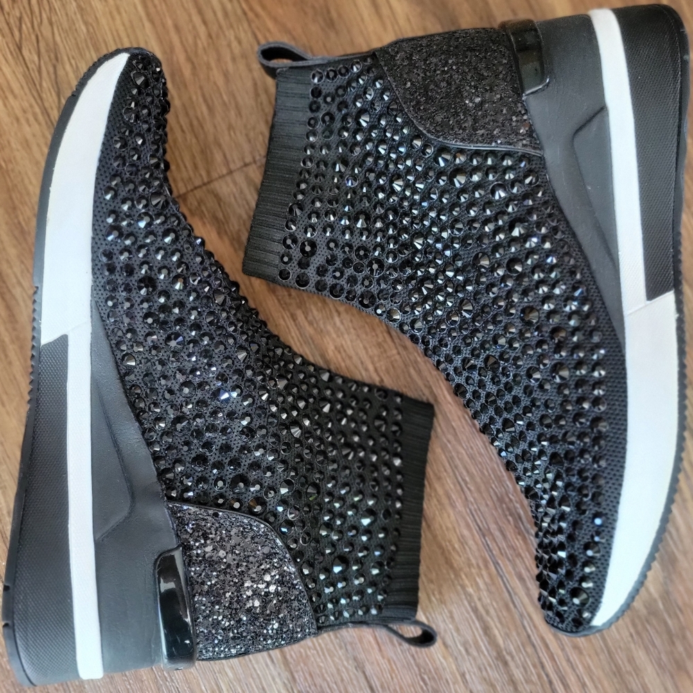 Michael Kors Black Rhinestone Booties Wedge Sneaker